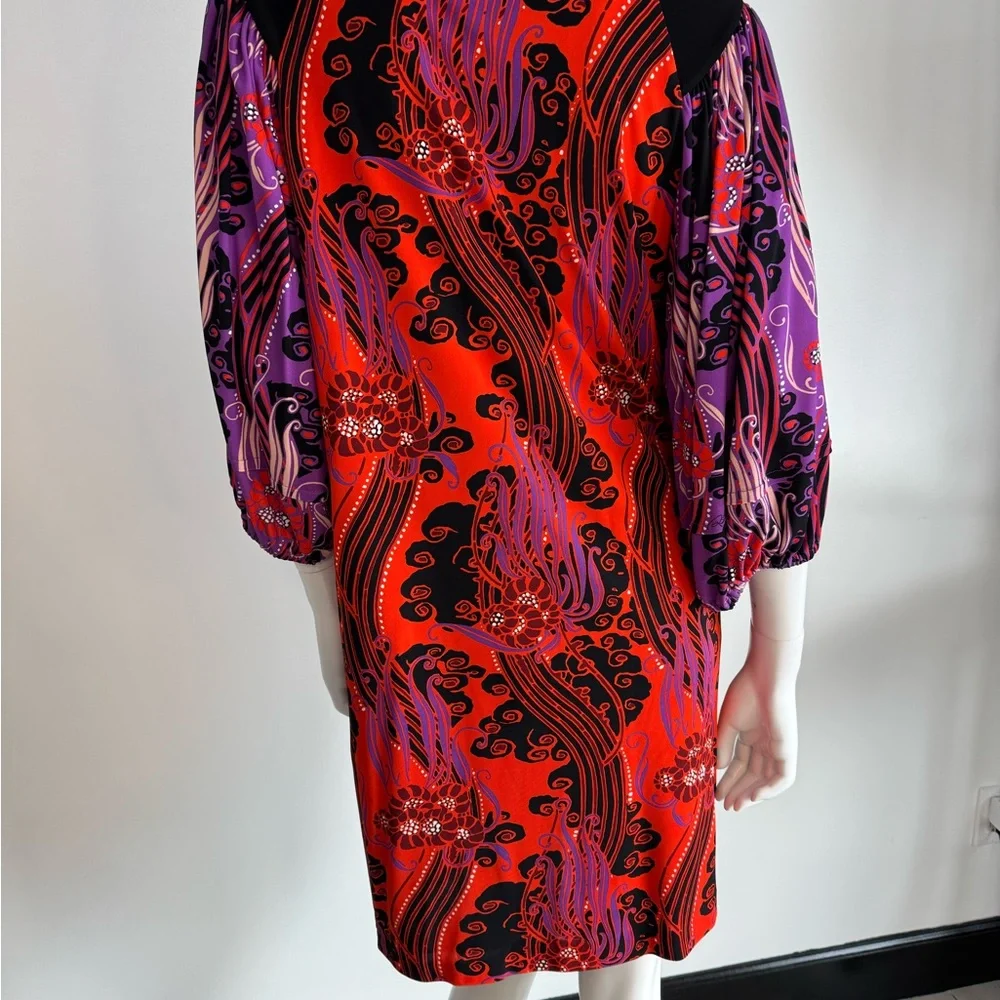 Roberto Cavalli Pink, Black & Purple Printed V-Neck Dress - Picture 4 of 10